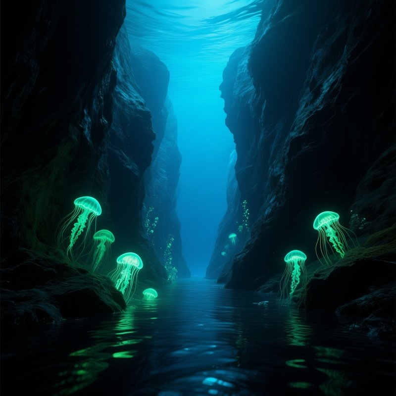 Deep Trench With Glowing Plankton Science Fiction