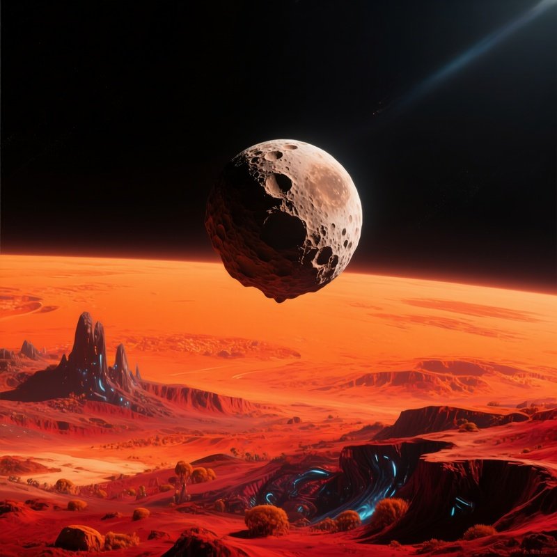 Deimos Orbiting Mars Fantasy