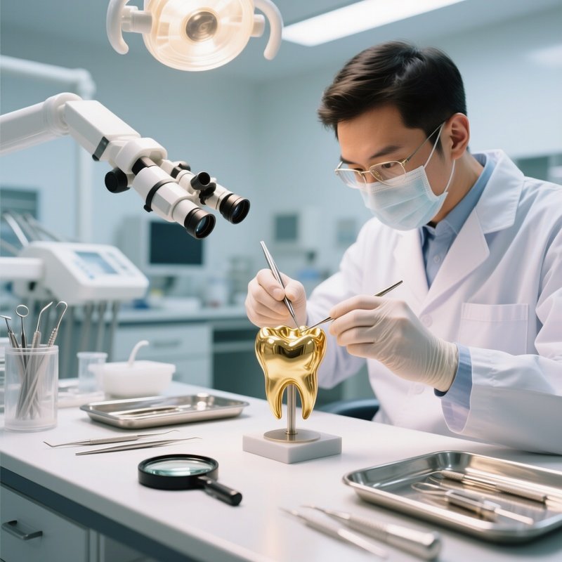 Dentist Crafting Gold Crown Laboratory