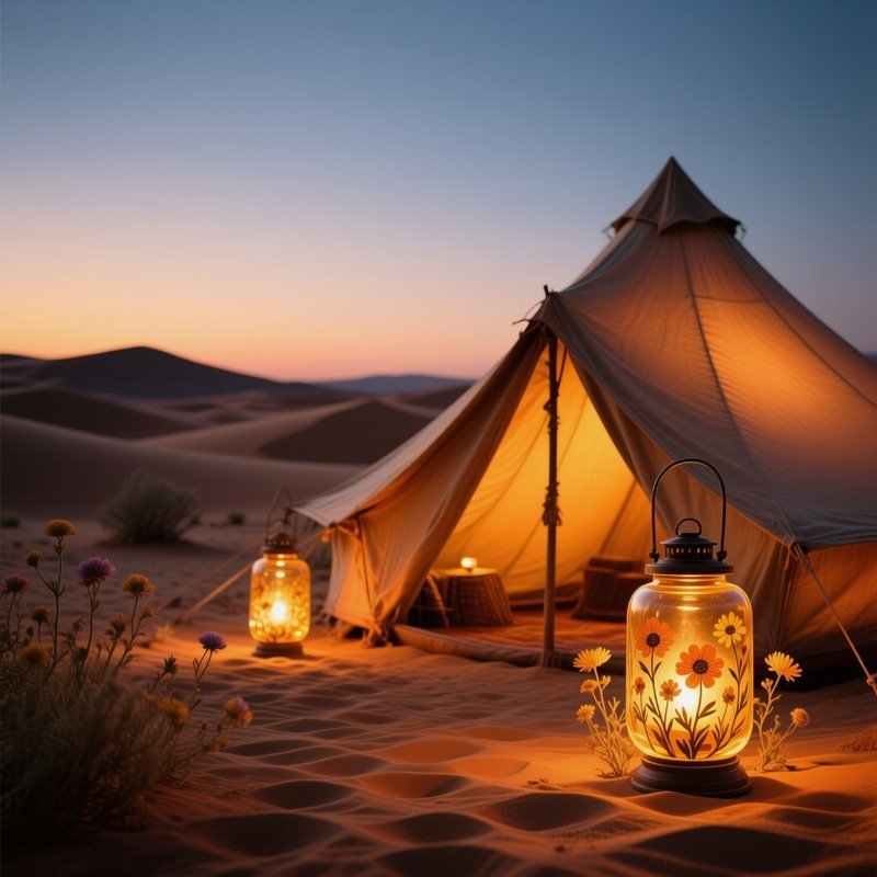 Desert Caravan Camp At Twilight