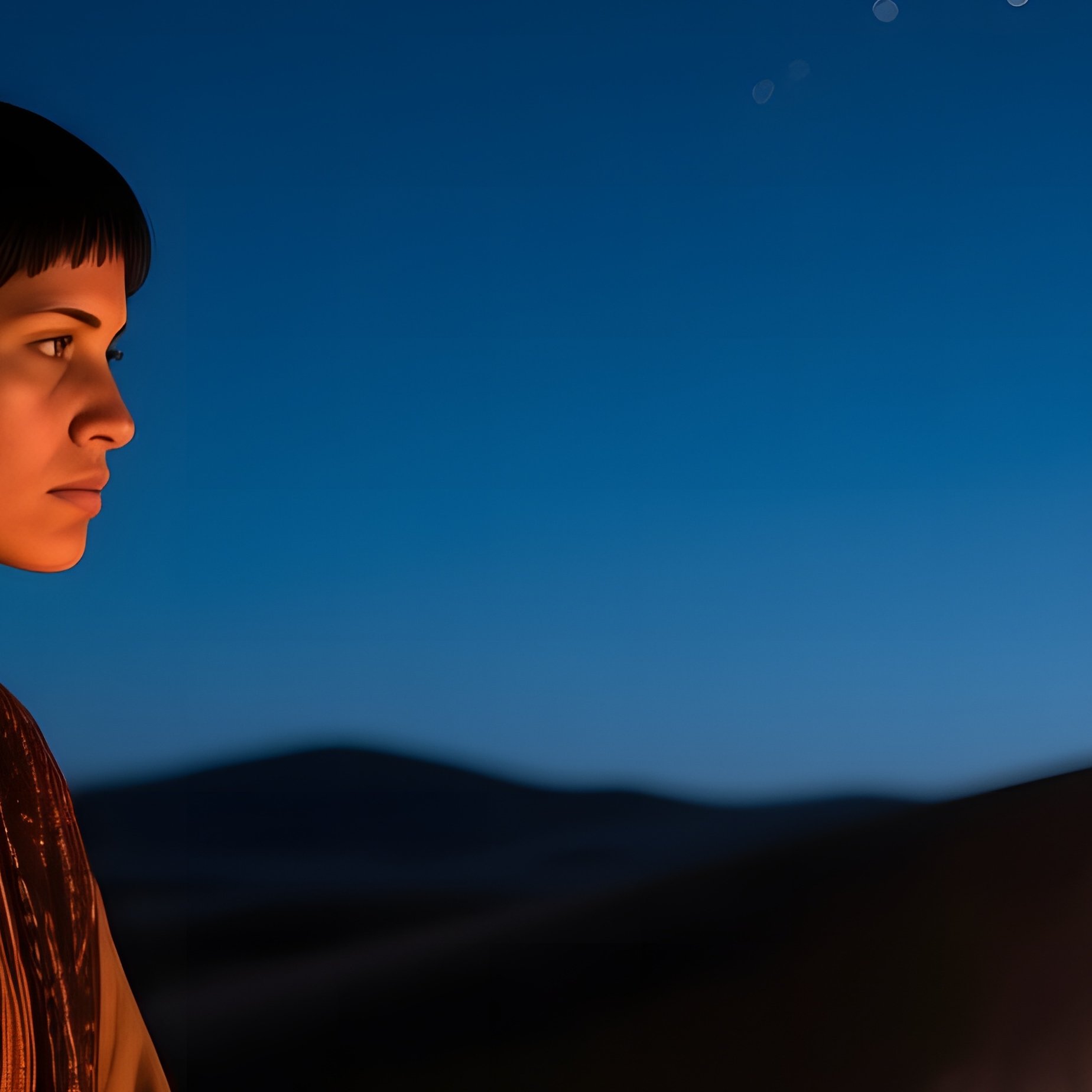 Desert Nomad Woman Around Fire Pit At Night - Full Resolution Quality Preview
