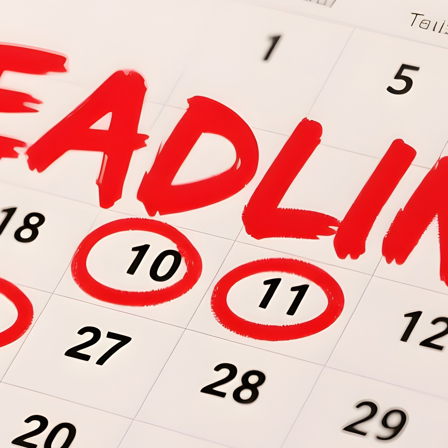 Desk Calendar: A Close Up Of A Desk Blotter Calendar With Dates Circled In Red Marker And "Deadline" Written In Bold Letters. - Full Resolution Quality Preview
