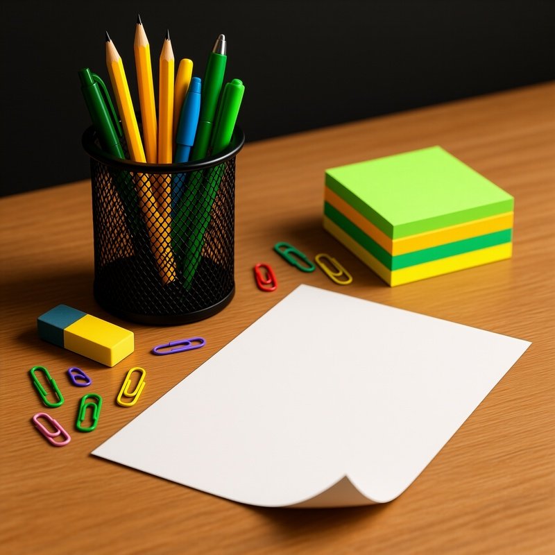 Desk Setup With Stationery Items Stationery Desk Setup