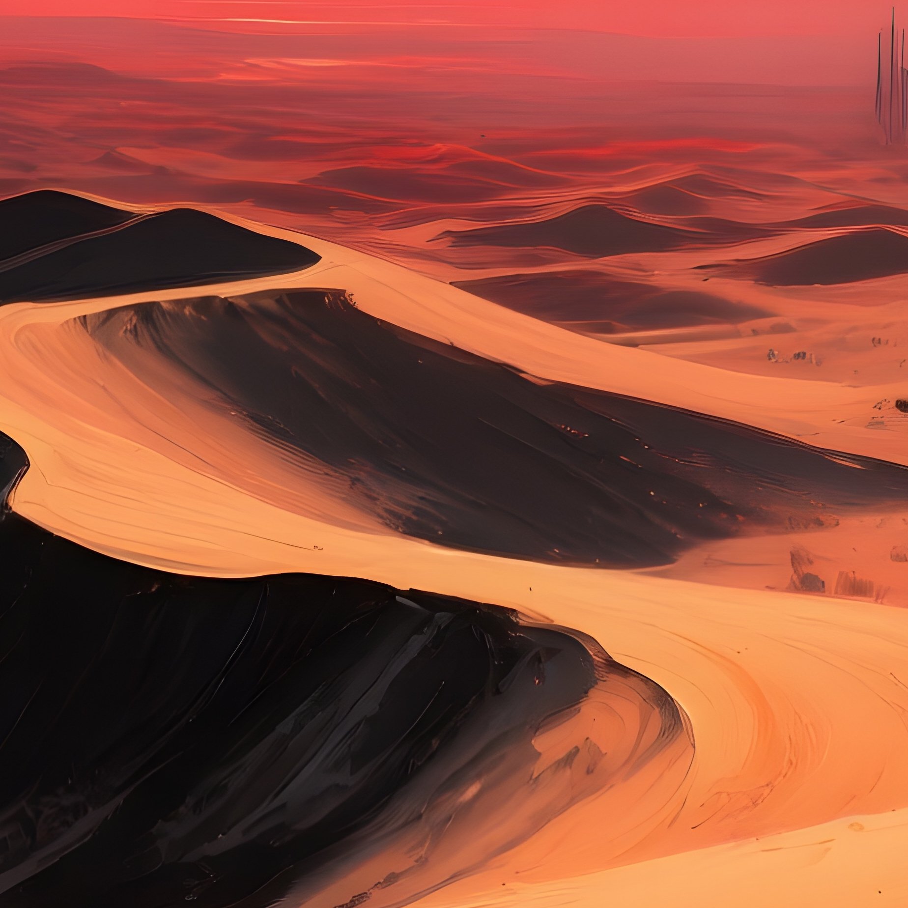 Desolate Desert Landscape Under Blood Red Sun - Full Resolution Quality Preview