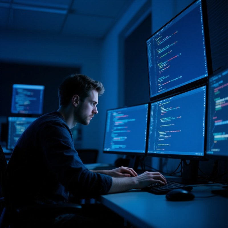 Developer Compiling Code Large Screen