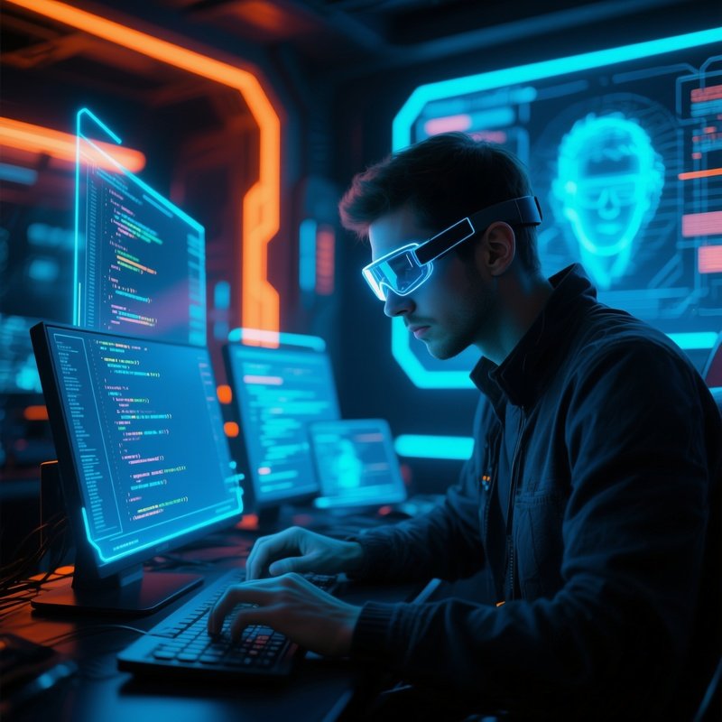 Developer Compiling Code Large Screen Fantasy