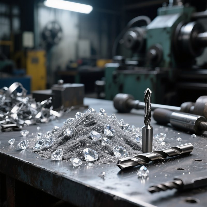 Diamond Dust Industrial Diamonds And Drill Bit In Workshop
