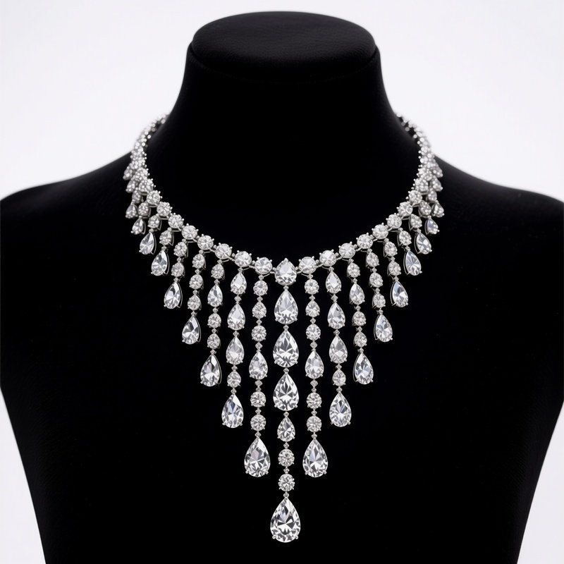 Diamond Necklace Waterfall Marquise Pear Cut Black Mannequin