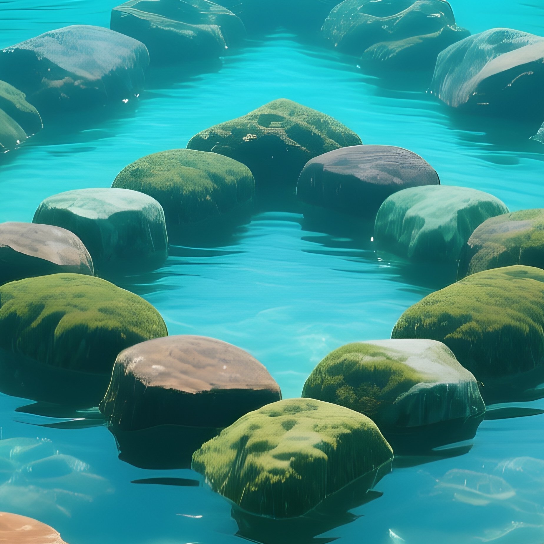 Digital Aquascape With Natural Symmetry Rocks - Full Resolution Quality Preview