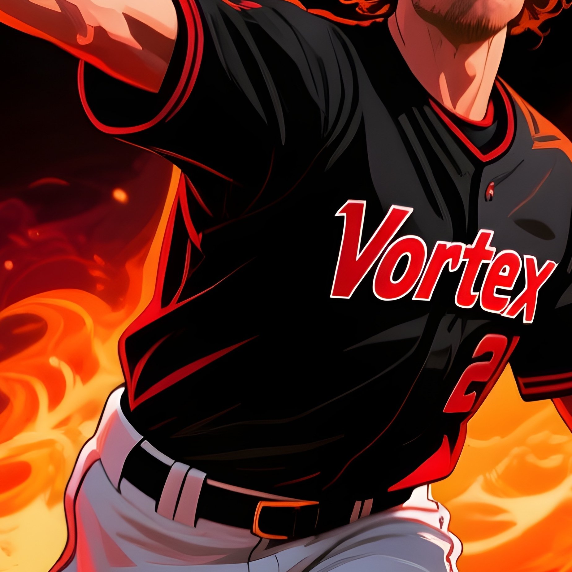 Digital Art Baseball Pitcher Vortex Kane Throwing A Curveball Of Fire - Full Resolution Quality Preview