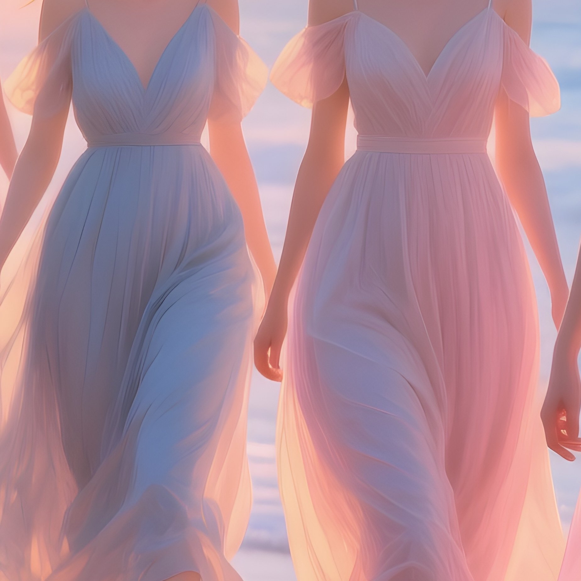 Digital Art Beach Sunset Women Flowing Dresses - Full Resolution Quality Preview