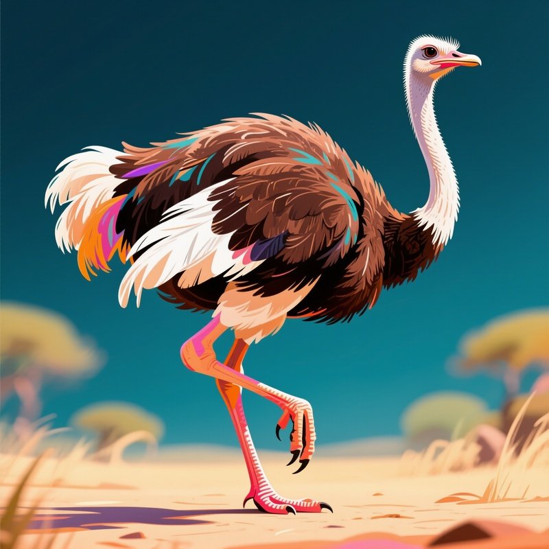 Digital Art Bird Ostrich Balancing On One Foot