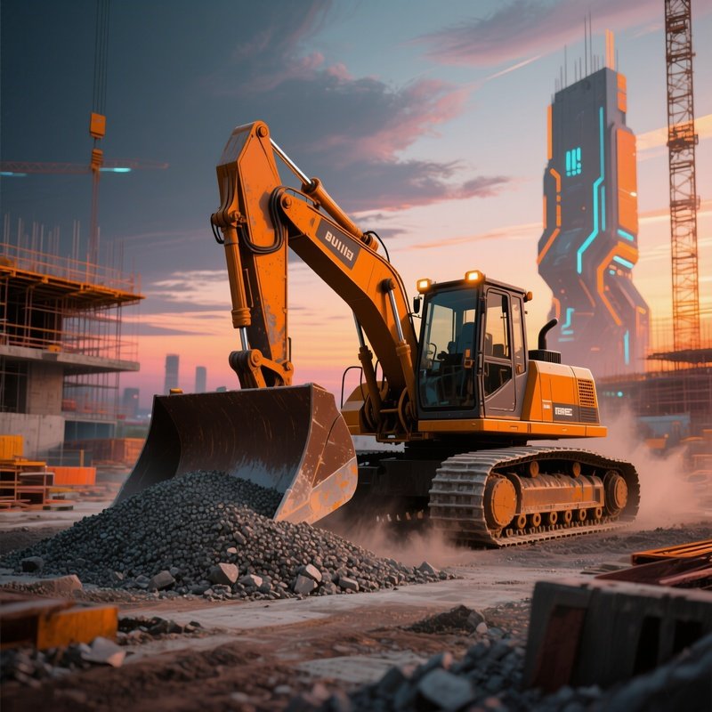 Digital Art Bulldozer Gravel Construction Site Dusk