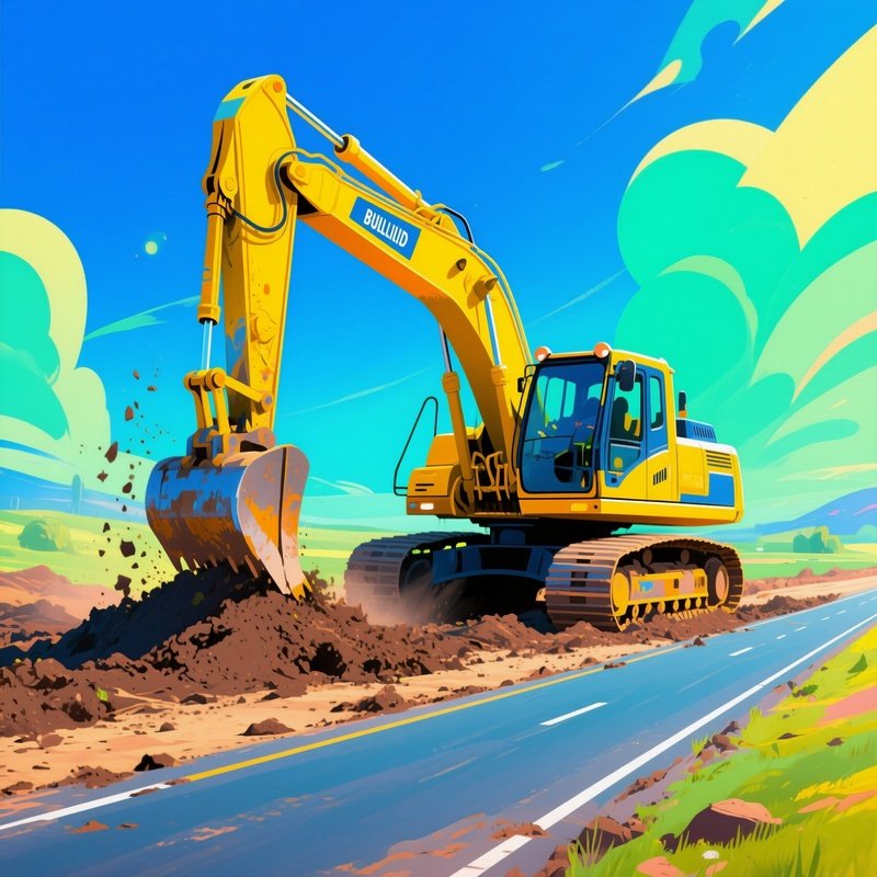Digital Art Bulldozer Highway Expansion
