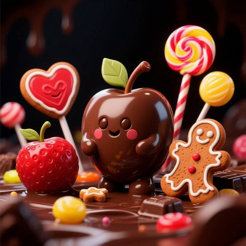 Digital Art Candy Stand Chocolate Fruits Gingerbread Hearts Lollipops