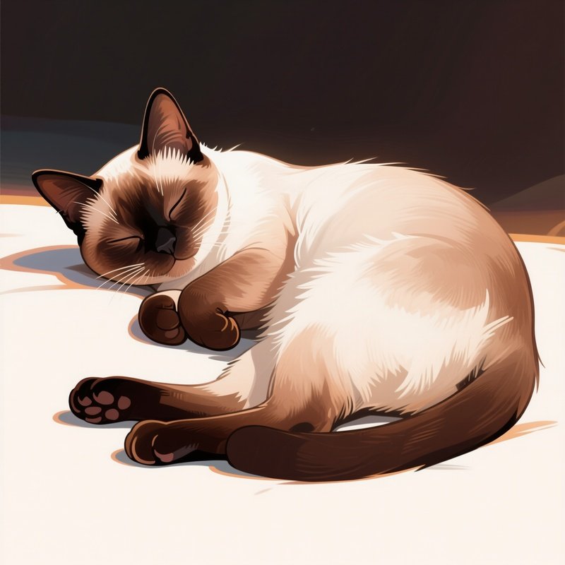 Digital Art Cat Balinese Laying Side Paws Curl