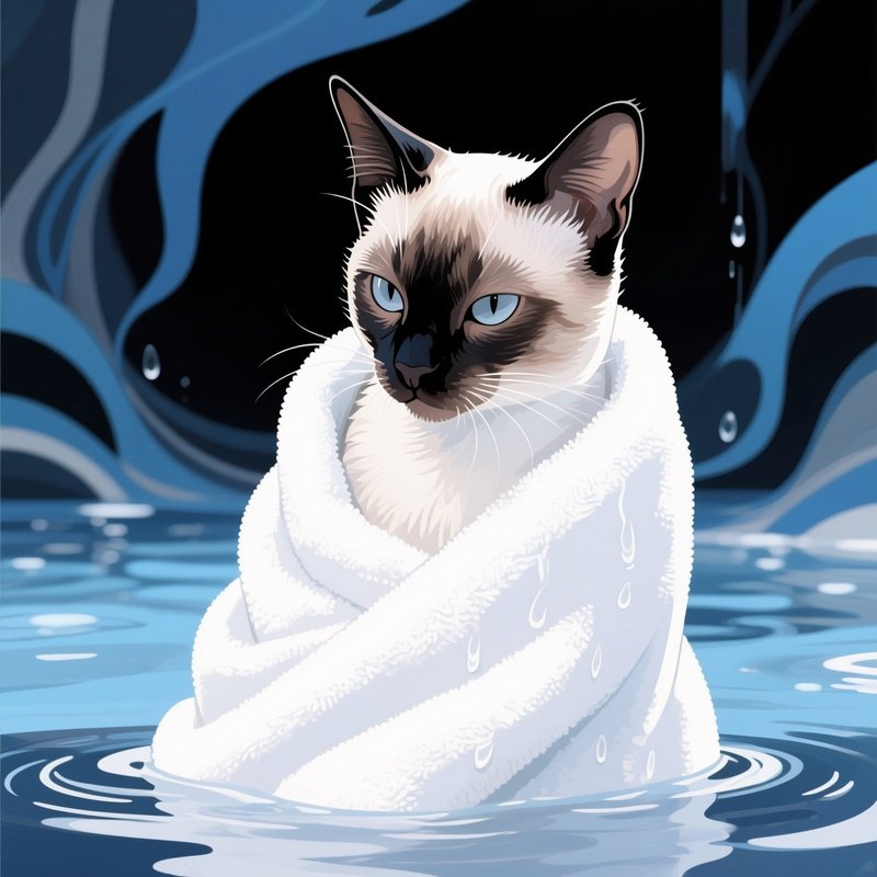 Digital Art Cat Balinese Wrapped Towel Bath