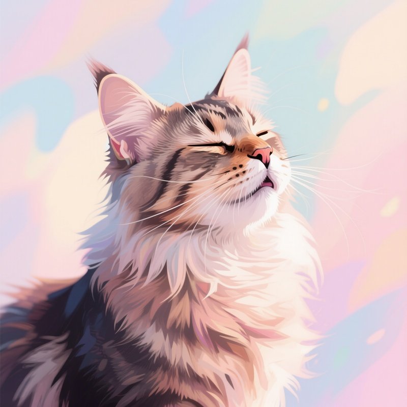 Digital Art Cat Maine Coon Purring With Eyes Half Closed