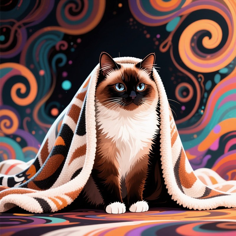 Digital Art Cat Ragamuffin Peeking From Blanket