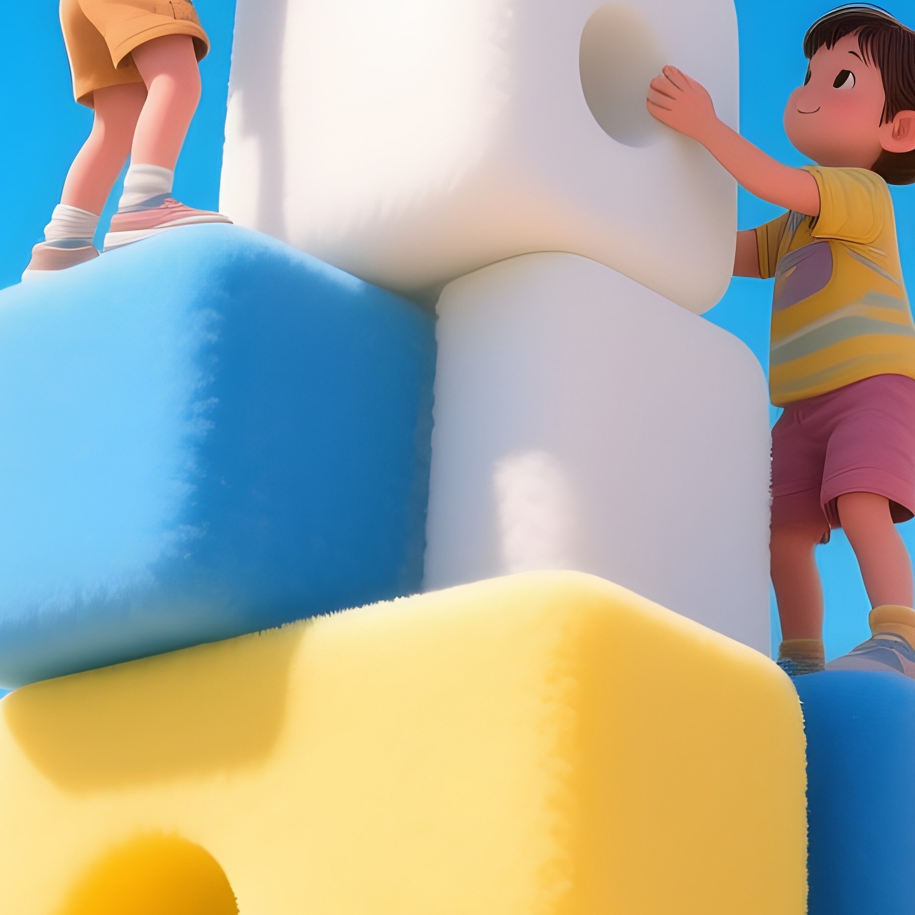 Digital Art Children Building Tower Large Blocks - Full Resolution Quality Preview