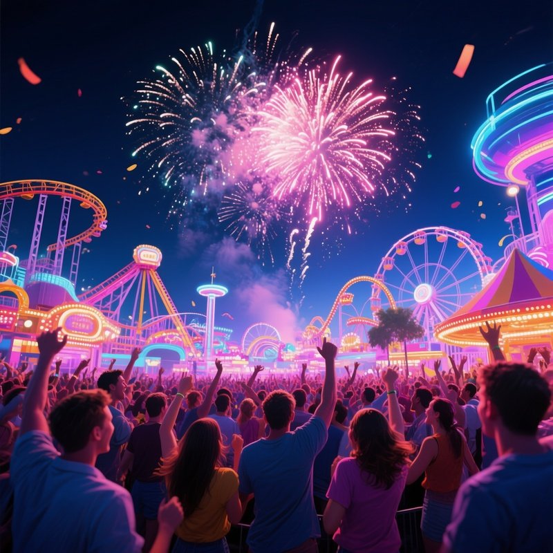 Digital Art Crowd Cheering Fireworks Finale Rides