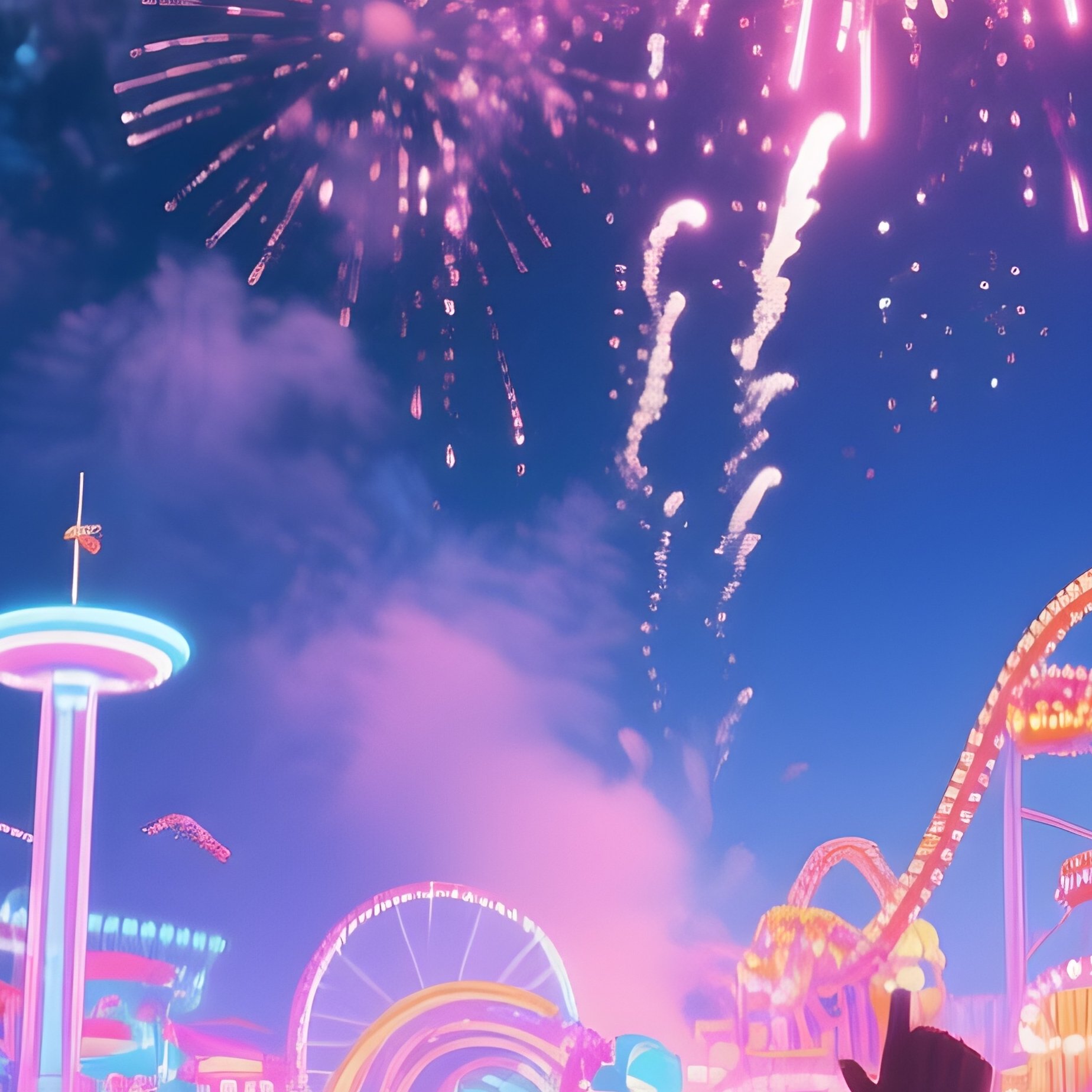 Digital Art Crowd Cheering Fireworks Finale Rides - Full Resolution Quality Preview