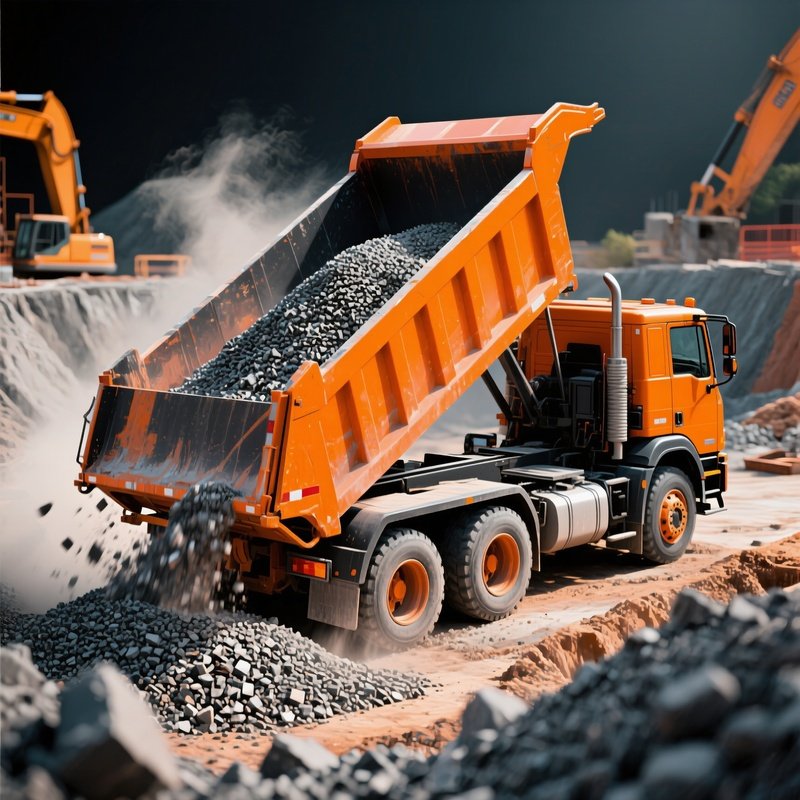 Digital Art Dump Truck Unloading Gravel Construction Pit