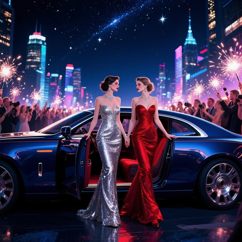 Digital Art Evening Gowns Leaving Luxury Car