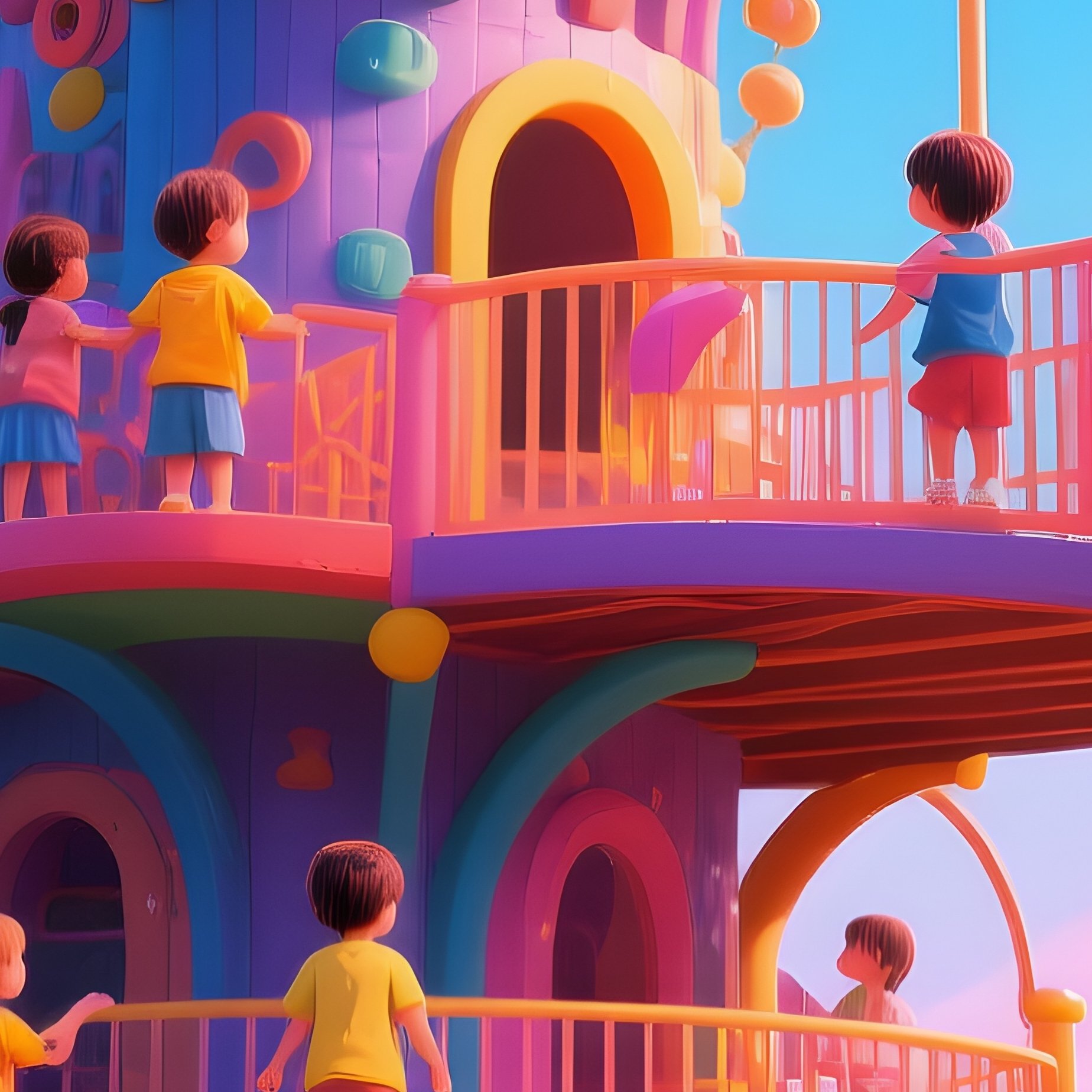 Digital Art Family Watching Children Play In Multilevel Play Structure - Full Resolution Quality Preview