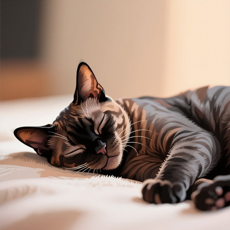 Digital Art Manx Cat Purring With Eyes Half Closed