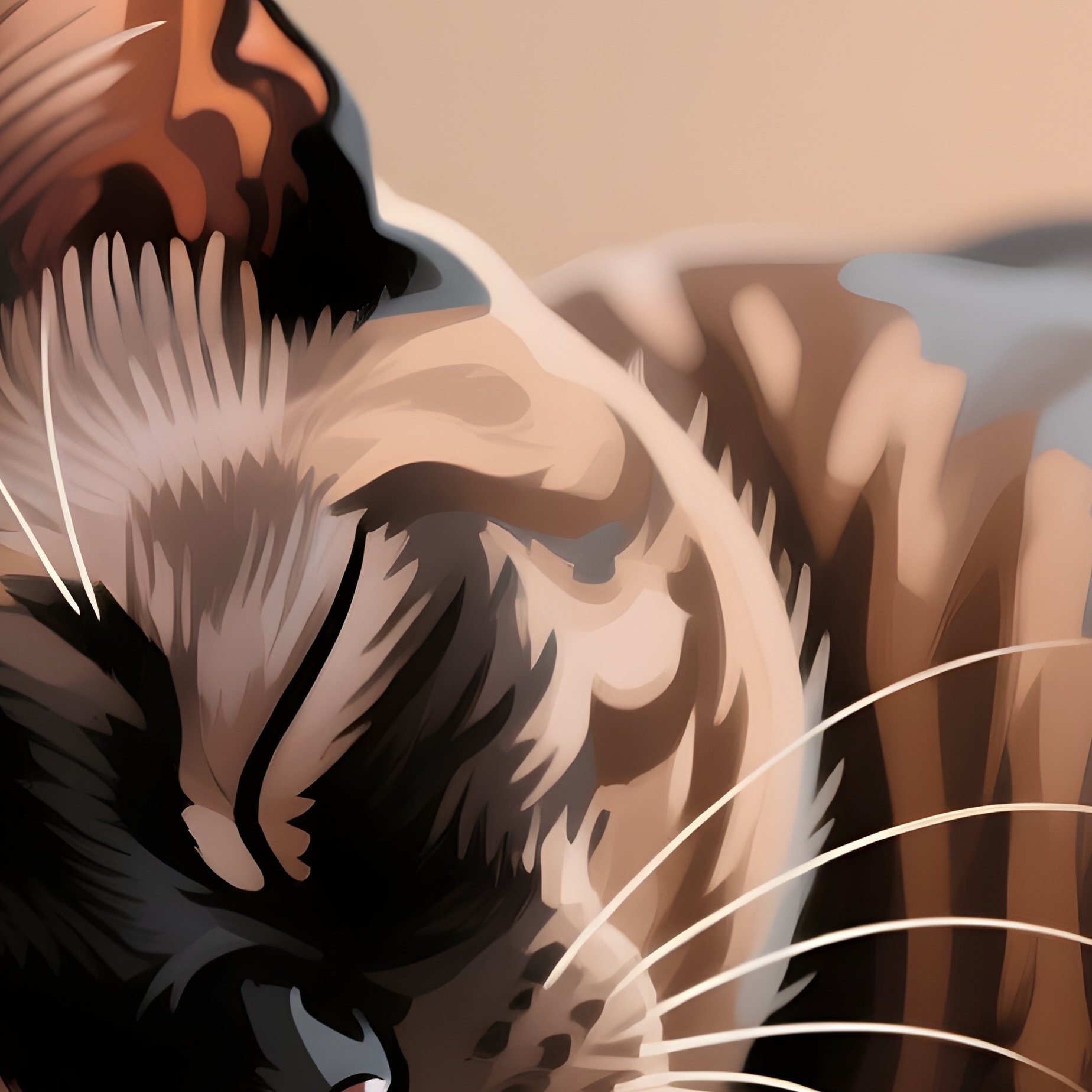 Digital Art Manx Cat Purring With Eyes Half Closed - Full Resolution Quality Preview