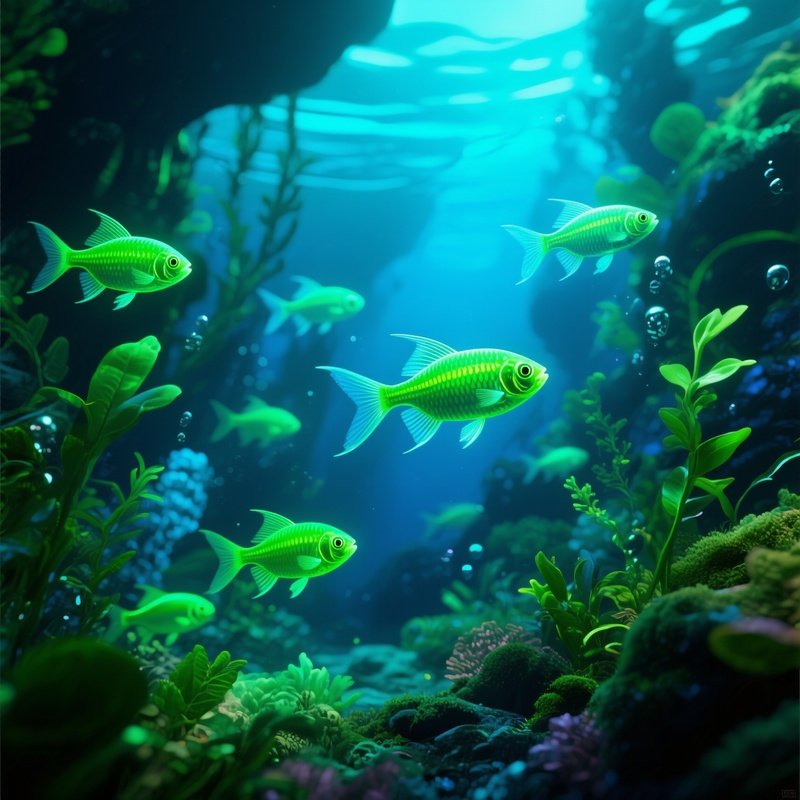 Digital Art Neon Tetras Underwater Lush Green Plants