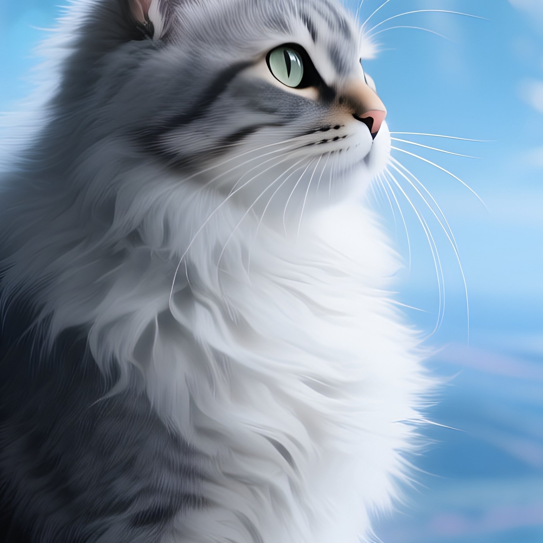 Digital Art Of Cat Turkish Van Perched On Windowsill Looking Outside - Full Resolution Quality Preview
