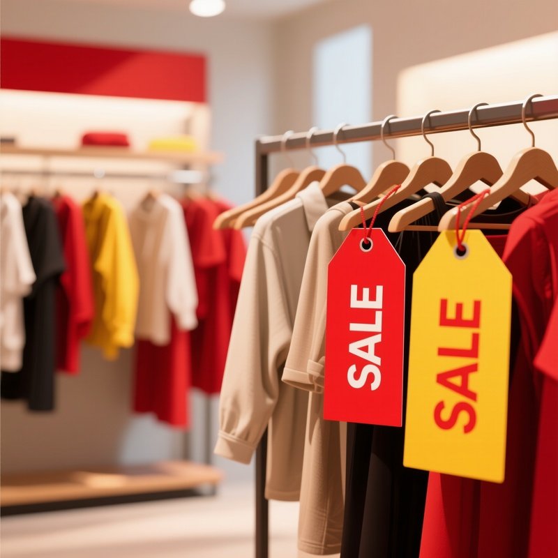 Digital Art Of Clothing Racks With Red And Yellow Sale Tags