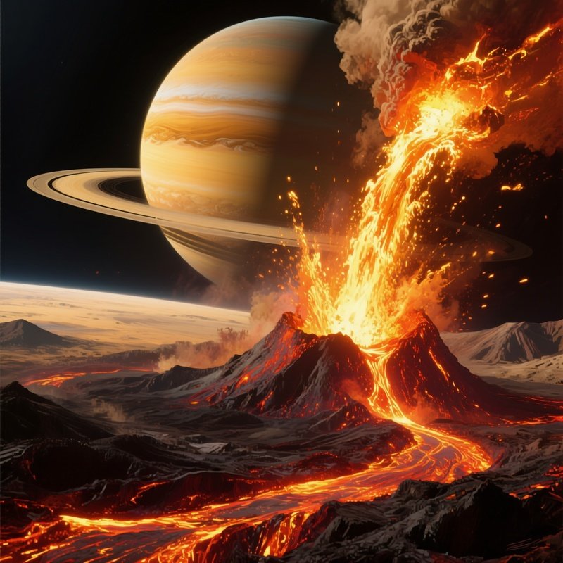 Digital Art Of Io Volcanic Eruptions Glowing Lava