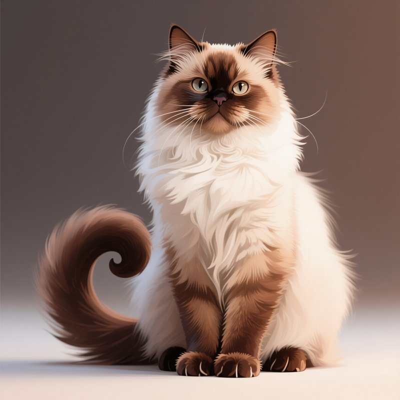 Digital Art Persian Cat Sitting With Tail Wrapped Around Paws