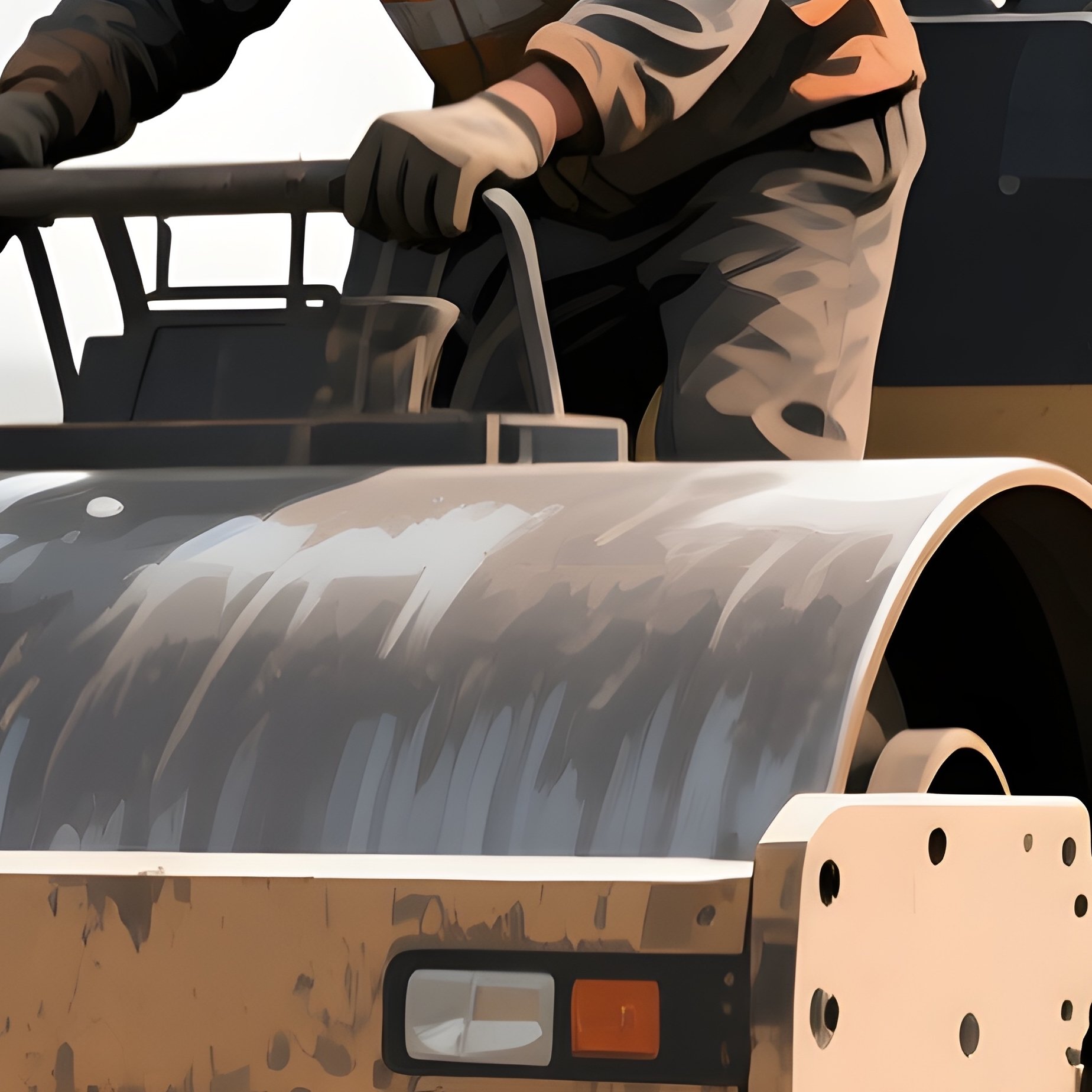 Digital Art Representation Of Construction Worker Operating Road Roller On Fresh Asphalt - Full Resolution Quality Preview