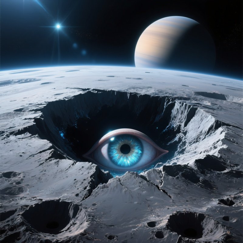 Digital Art Representation Of Mimas With Giant Crater