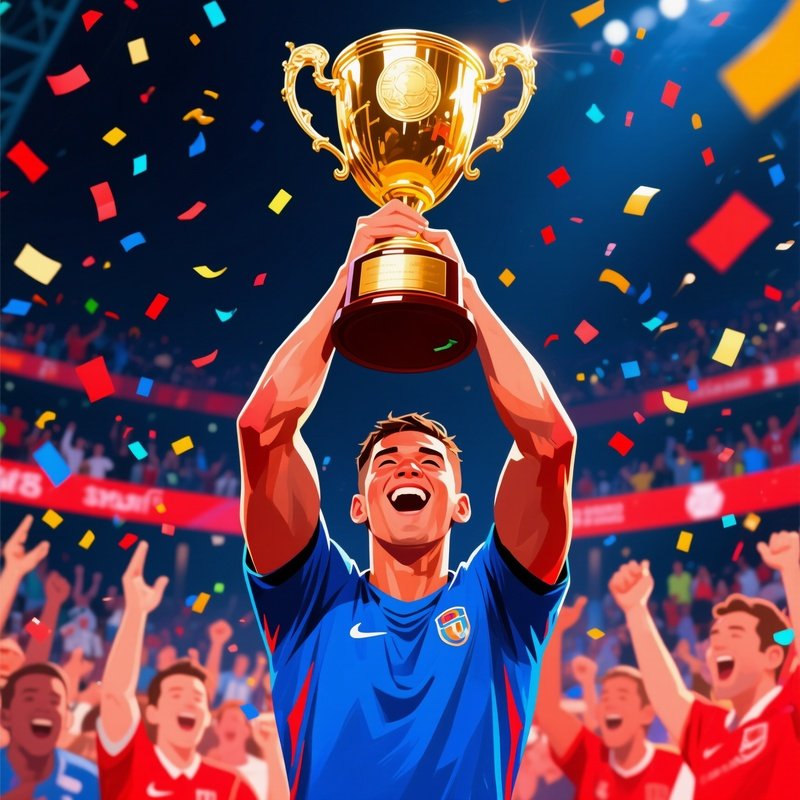 Digital Art Shooting Champion Raising Trophy Under Confetti And Cheers