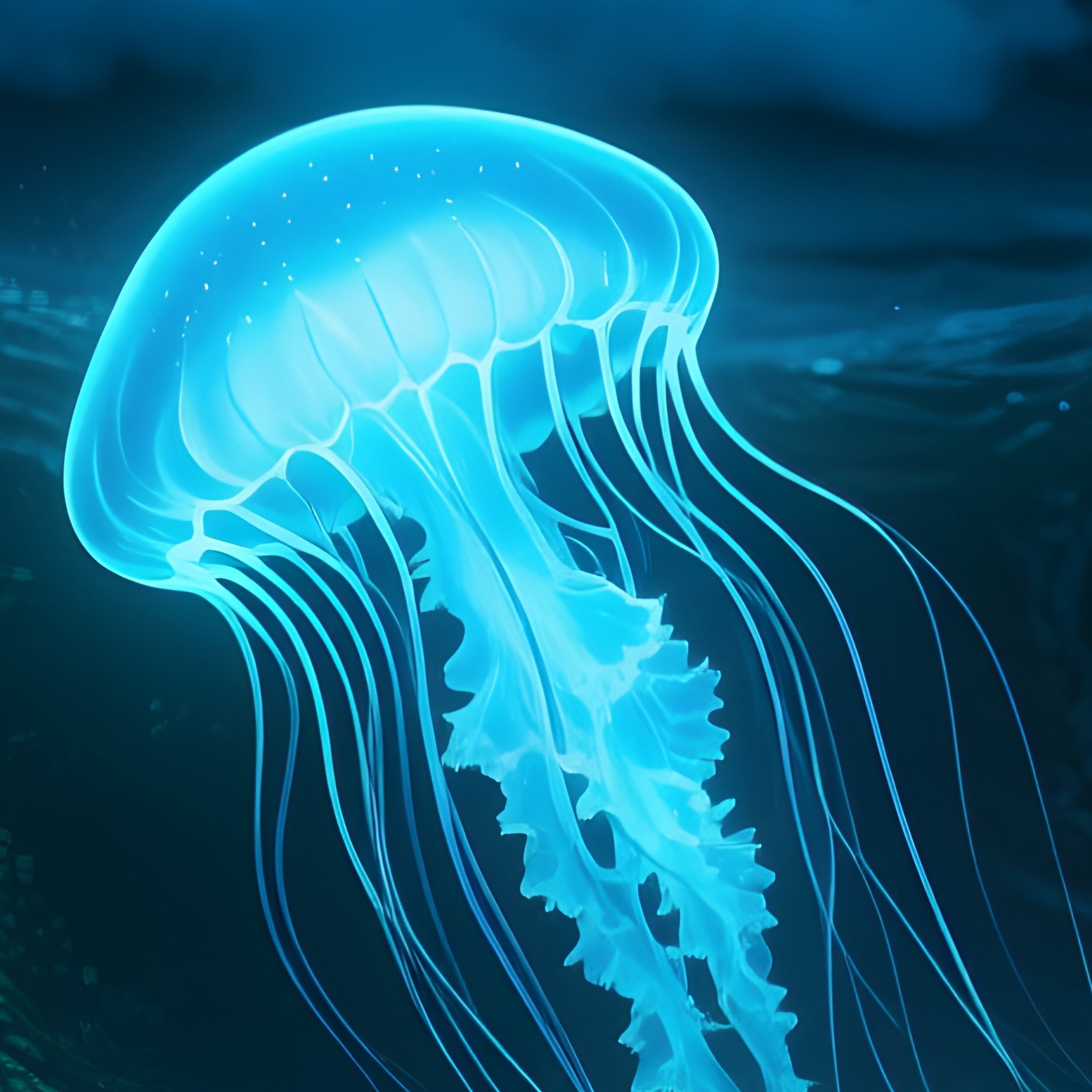 Digital Art Simulation Of Bioluminescent Plankton Under Waves At Midnight - Full Resolution Quality Preview