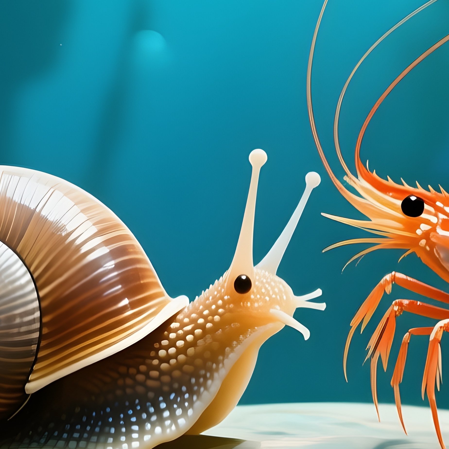 Digital Art Snail And Shrimp Meeting On Rock - Full Resolution Quality Preview