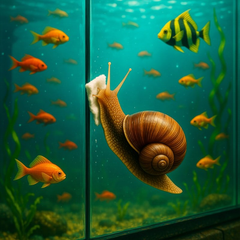Digital_Art_Snail_Cleaning_Glass_Wall_Fish_Swim_Behind