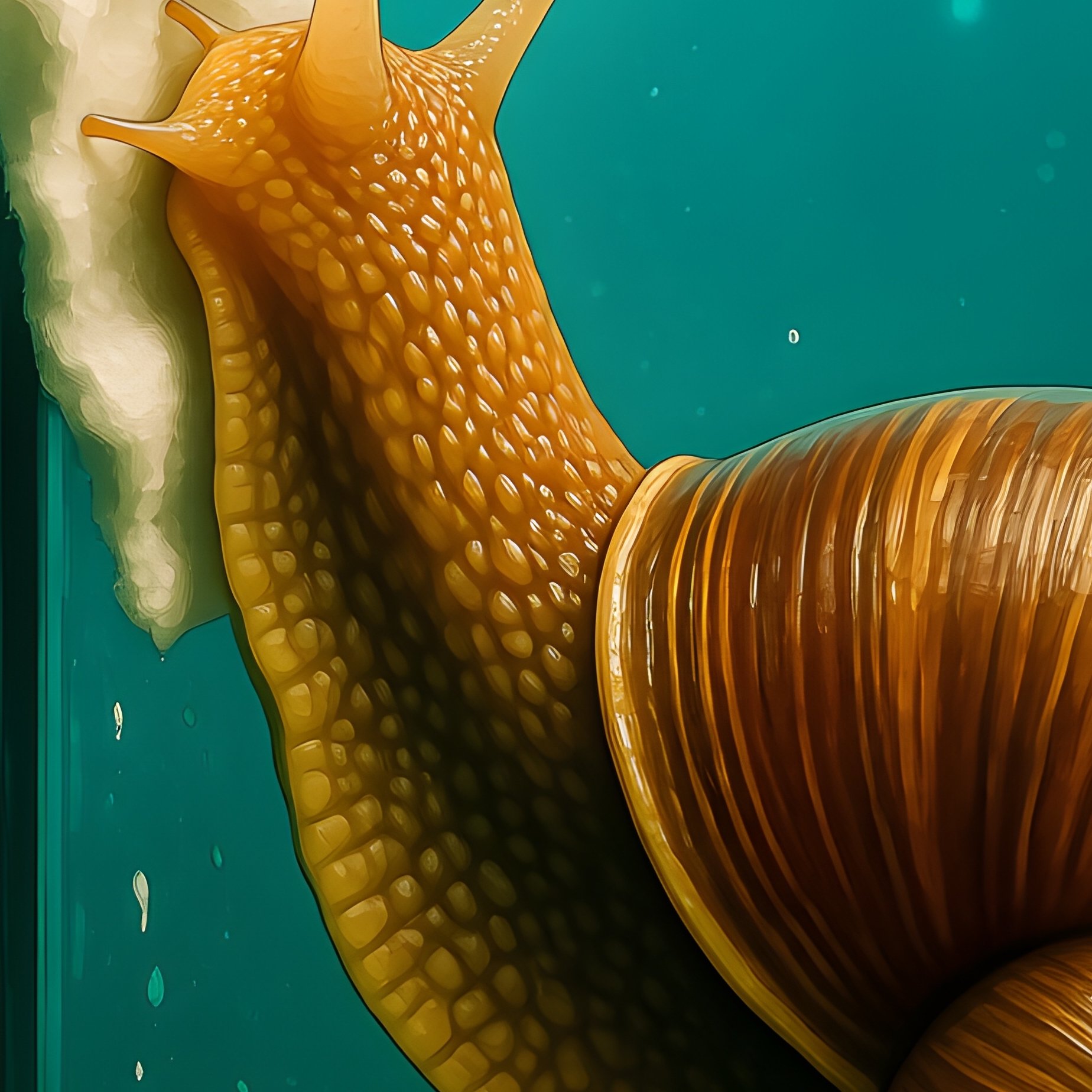 Digital Art Snail Cleaning Glass Wall Fish Swim Behind - Full Resolution Quality Preview