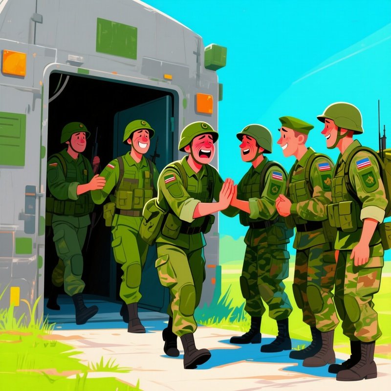 Digital Art Soldiers Returning From Patrol Greeted By Comrades At Camp