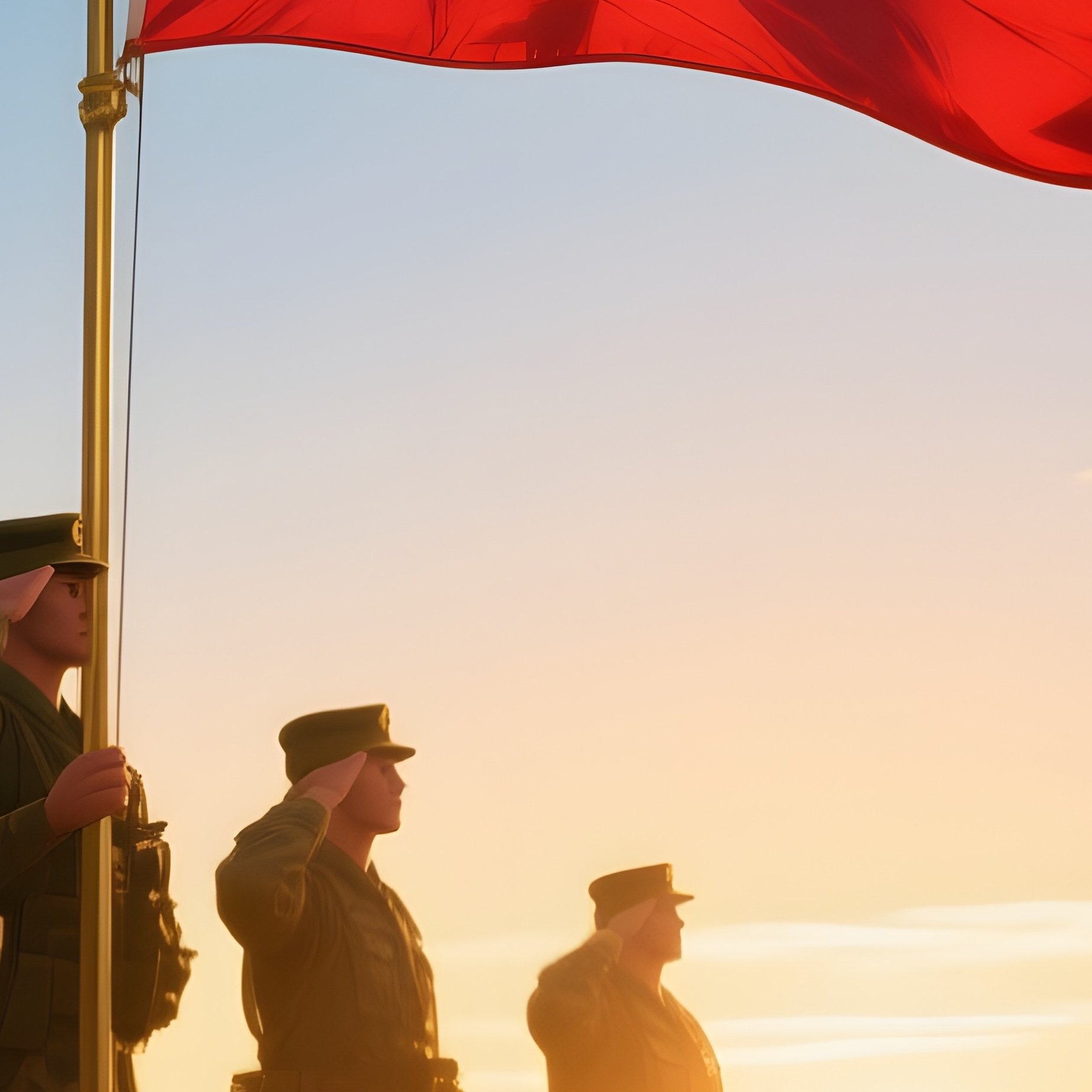 Digital Art Soldiers Saluting National Flag At Sunrise - Full Resolution Quality Preview