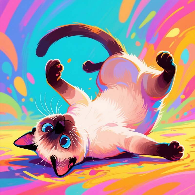 Digital Art Tonkinese Cat Rolling Over