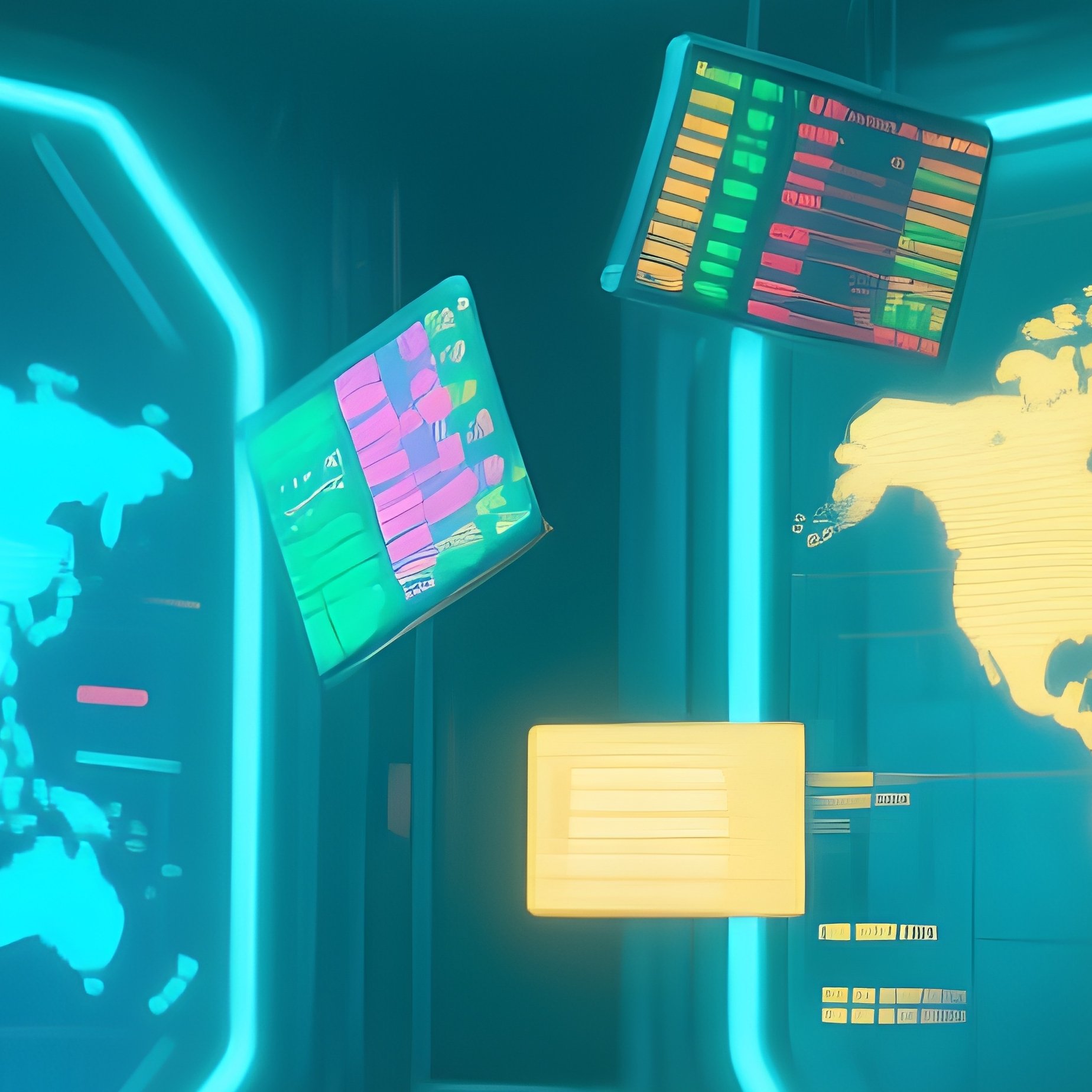 Digital Art Trading Room Led Tickers Global Maps - Full Resolution Quality Preview