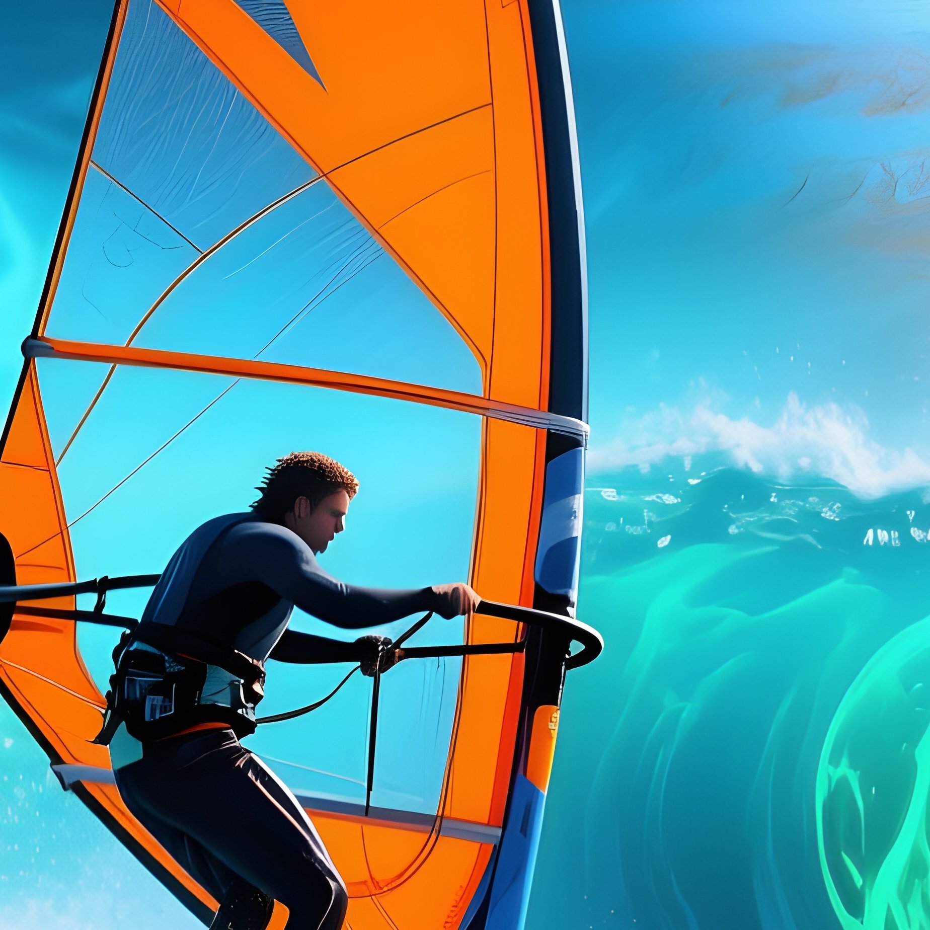 Digital Art Windsurfer Catching Plasma Waves On Jupiter Moon - Full Resolution Quality Preview