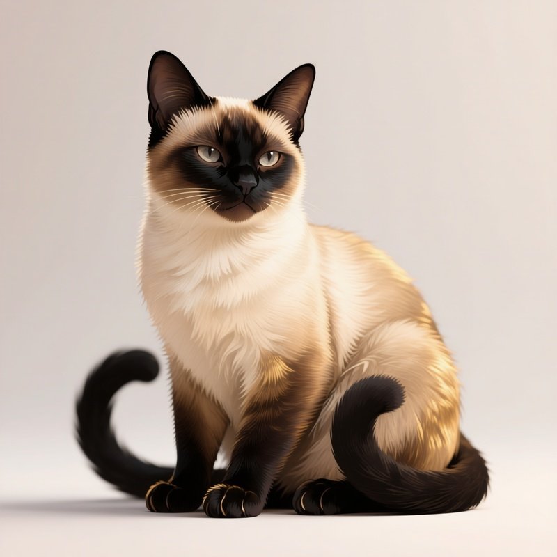 Digital Balinese Cat Sitting Tail Wrapped Paws