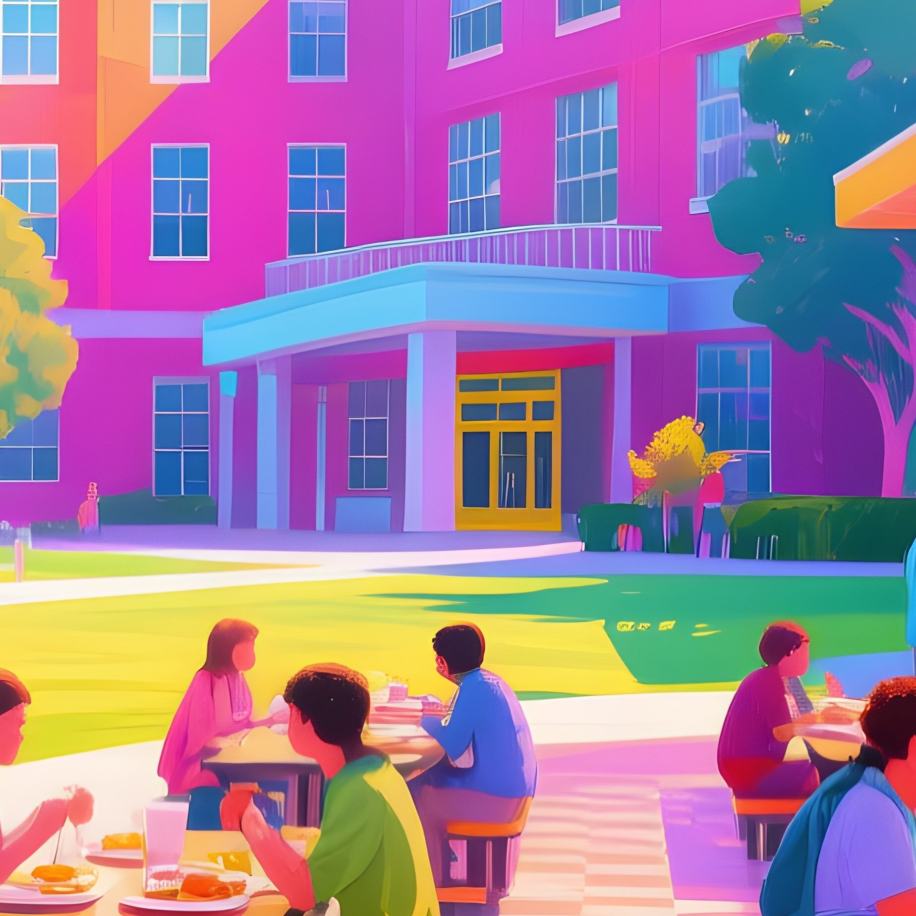 Digital Campus Cafe Lunch Scene - Full Resolution Quality Preview